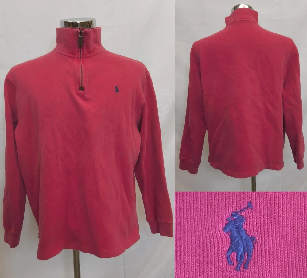 Polo Ralph Lauren 1/4 Zip Sweater Men's XL 100% Cotton Red Blue Pony #W5202